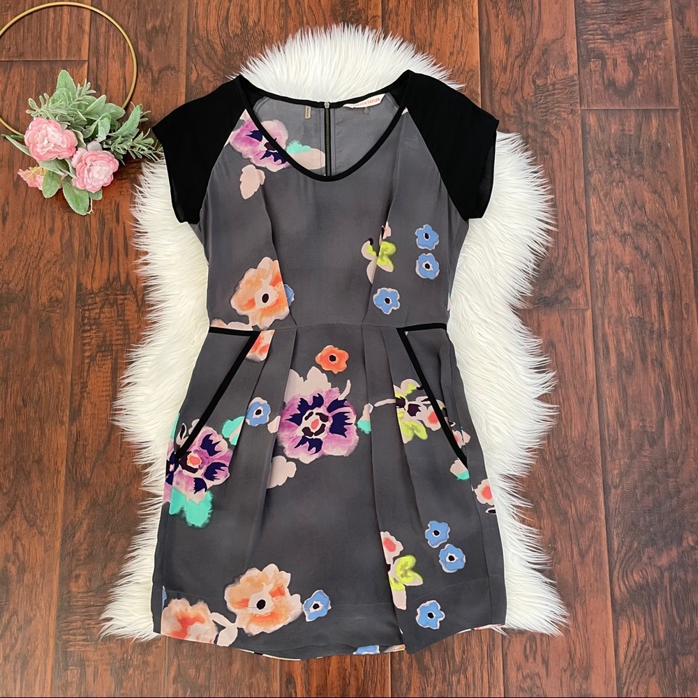 Rebecca Taylor Grey Floral Silk Dress